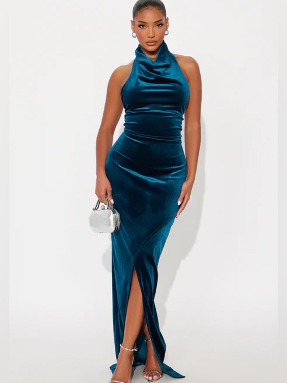 Teal Velvet Halter Maxi Evening Gown NEW 🏷️